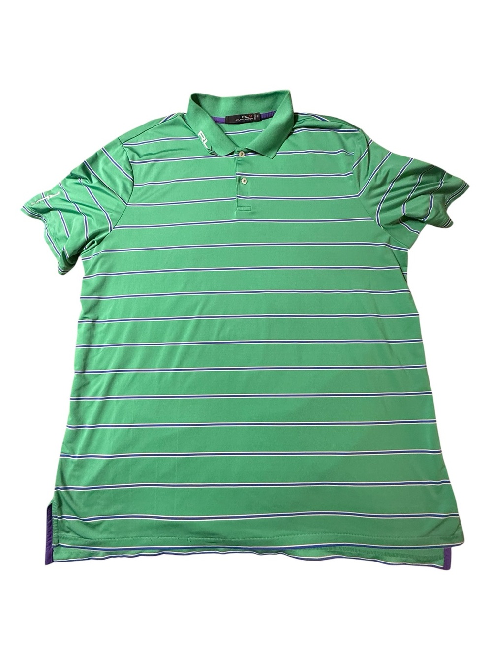 RLX Ralph Lauren XXL Golf Polo Shirt Green Striped Performance Moisture Wicking